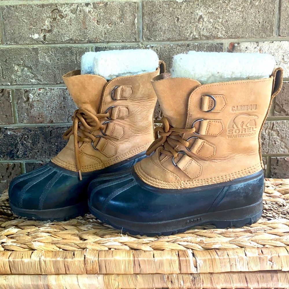 Sorel Caribou 2 Waterproof Leather Sherpa Wool Liked Winter Snow Boots Tan 7